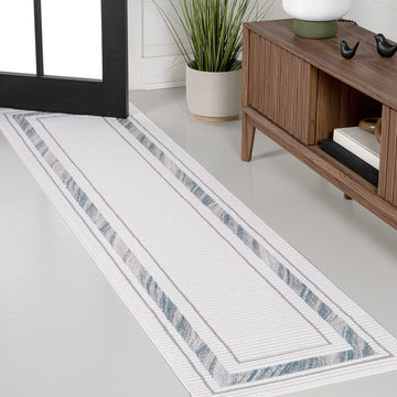 Athens Classic Border Marble Pattern High-low Area Rug